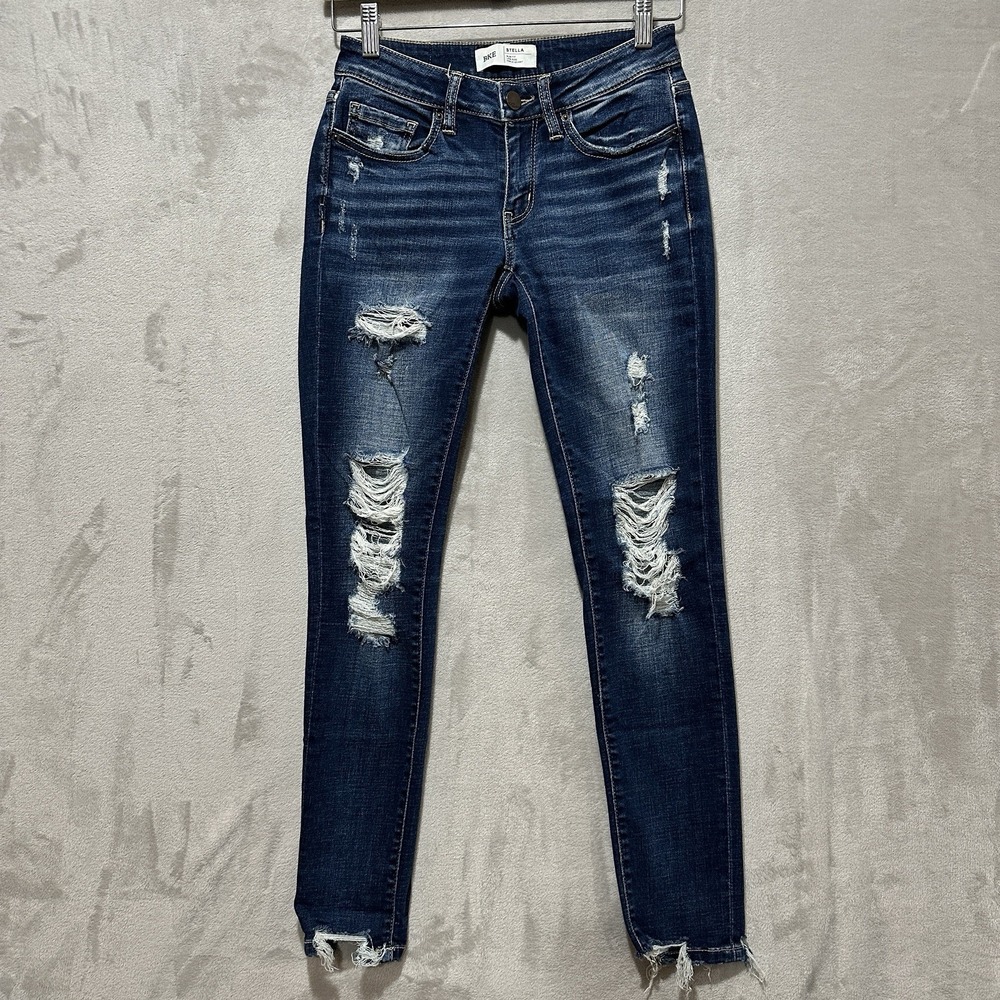 BKE Stella Ankle Skinny Jeans Women's 25 Distressed Medium Wash Slim Fit Logo
